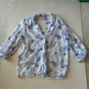 Floral Sheer Women's Top - Purple and White